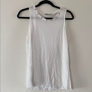 Zara White Sleeveless Tank w/ Studded Neckline (M)